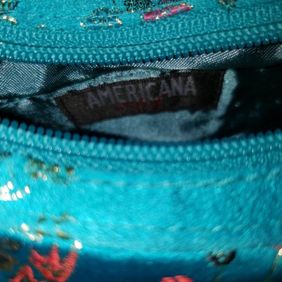 Brocade embroidered turquois mini purse. Americana by Shariff - Picture 6 of 8